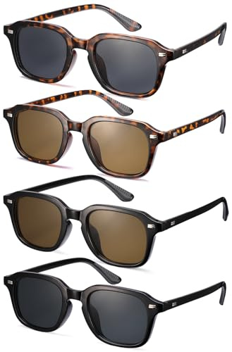 Apricitie 4 Stück Rechteckige Übergröße Sonnenbrille Damen Herren Retro Quadratische Brillen mit UV400 Schutz für Reise Fahren Angeln Party