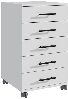 Relaxdays Rollcontainer, 5 Schubladen, HxBxT: 69 x 40 x 40 cm, Aktenschrank auf Rollen, Bürocontainer Schreibtisch, weiß