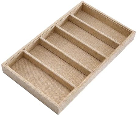 Ｚｉａｌｏｆｉ Bandeja de Exhibición de Gafas, Organizador de Joyas, Organizador de Gafas de Sol, Estuche de Almacenamiento para Dormitorio, Lino Caqui 5 Rejillas, unico