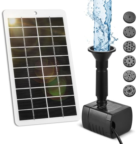 Riuulity Bomba de Fuente Solar para Exteriores, 6 Modos, 120 L/h, Kit de Panel Solar, Altura de Elevación de 50 Cm para Piscina/pecera, Bomba de Agua de Silicio Policristalino