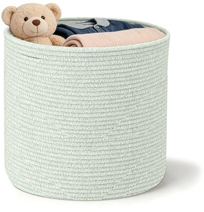 LUPATDY Cestino Portaoggetti in Corda di Cotone, Cesto Portabiancheria 40x35 cm con Manici, Cesto Organizzatore per Giocattoli, Abiti, Coperte, per Nursery, Soggiorno, Camera da Letto (Verde)