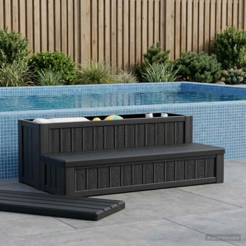 Mangloder Escalier pour bain à remous avec espace de rangement, 2 marches, en polypropylène, 93 x 57 x 35 cm, noir, résistant aux intempéries et aux UV, pour jacuzzi, piscine et extérieur