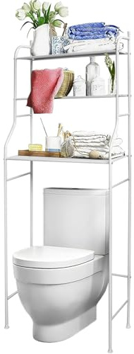Estantería de Baño sobre Inodoro o Lavadora | Ahorra Espacio con 3 Baldas | Mueble organizador para toallas, papel higiénico y accesorios | Patas Ajustables | Metálica resistente y fácil montaje