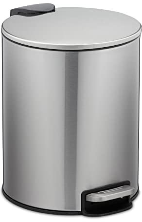 Relaxdays Kosmetikeimer 5 Liter, Edelstahl, Badabfallbehälter mit Inneneimer, Absenkautomatik, runder Treteimer, Silber