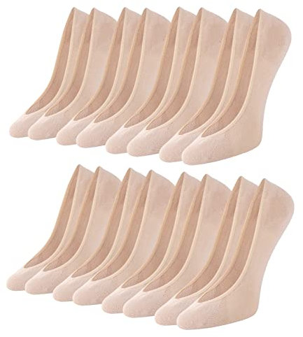 Toes Home Füßlinge Ballerina Socken Damen 8 Paar, Unsichtbare Sneaker Socken Damen Füsslinge mit Rutschfest Silikon No Show Atmungsaktiv Halbsocken Hautfarbe 39-42 (M)