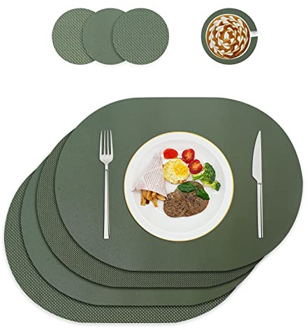 Set di tovagliette e sottobicchieri in similpelle, tovagliette lavabili, set di tovagliette lavabili, decorazione per la tavola, tovaglietta rotonda, tovagliette per cucina e tavolo da pranzo, set da