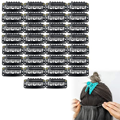 CUHZA 30 Stück Perücken Clips, Clips für Clip in Extensions Echthaar Tressen Haarverlängerung Perücke Wig Haarklammer Haarclips(Schwarz)