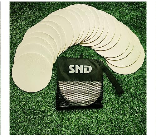 22YardsPro Full-Sized Pro Non-Slip Flat Rubber Round Sports Marker Discs | Pack of 10 & 20 Flat Football Discs with Travel Bag - Flat Cones for Football Training