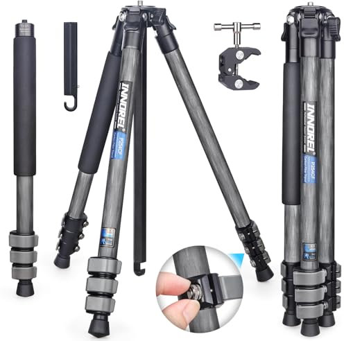 Treppiede da viaggio in fibra di carbonio INNOREL P254CF da 152,4 cm, professionale, per fotocamera digitale DSLR da viaggio, con fibbia a scatto rapido, colonna centrale a forma di tubo da 25 mm,