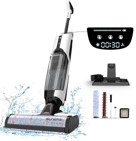 SUNSMAI lavapavimento Aspirapolvere Autopulente Senza Fili, Lavapavimenti Senza Filo Con Trazione, Pulizia Profonda con Spazzole Morbide e Dure
