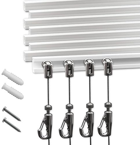 Sistema appendere quadri – Kit da 8 per gallerie e case, con guide e ganci