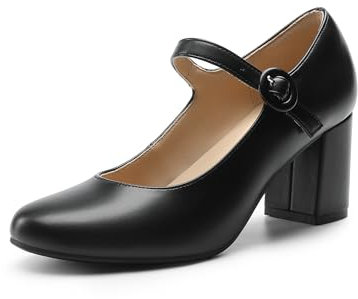 DREAM PAIRS Women's Mary Jane Heels Close Toe Dress Pumps Comfortable Office Work Dress Shoes for Women DWUMPU2528,Size 6,Black,DWUMPU2528