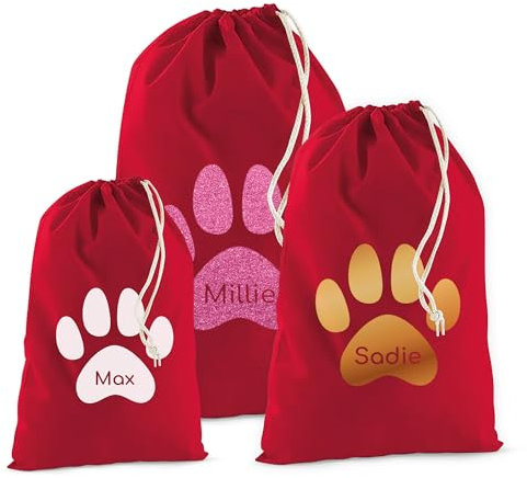 Personalised Santa Stocking Cotton with Luxury Fur Top Stocking With Dog large Red Pink Grey Ivory Gift Bag For Xmas Decor Tree Decoration