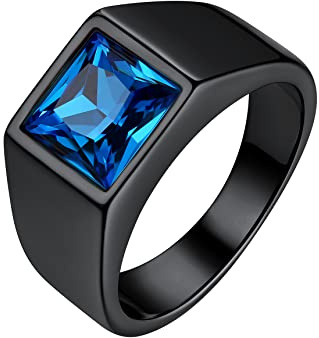 Bestyle Anillos de Hombre Acero Anillo de Sello Hombre Anillo de Sello Cuadrado Anillo Piedra Topacio Azul Anillos Acero Inoxidable Hombre Tamaño 25