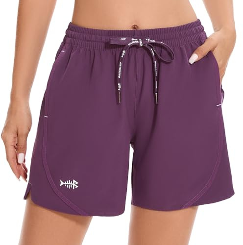 BASSDASH Womenâs 5â Fishing Shorts UPF 50+ Water Resistant Quick Dry Athletic Hiking Shorts with Pockets FP05W