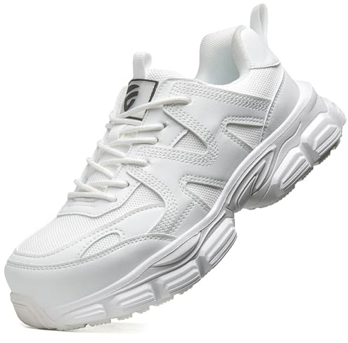 KOIFISH Sicherheitsschuhe Damen Leicht Arbeitsschuhe rutschfest mit Stahlkappe Sportlich Atmungsaktiv Schutzschuhe Weiß/37