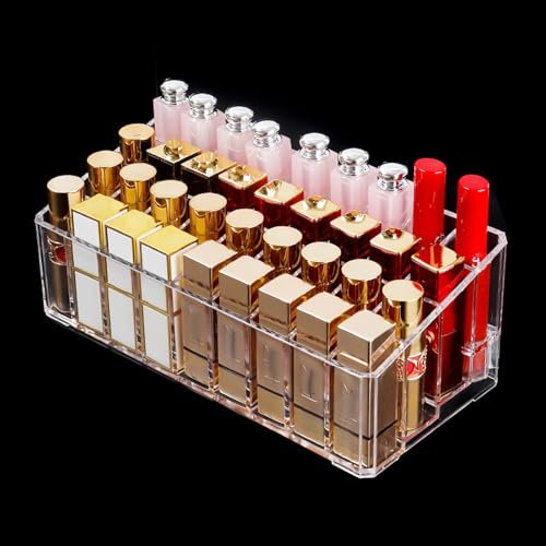 Vyanveo 36 scomparti portaoggetti rosso a levetta, in acrilico trasparente, organizzatore rosso per labbra rosse, pennelli, mascaras, eyeliner