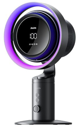 Jisulife Tischventilator Pro3, 3-in-1-Turbo-Oszillierender Ventilator mit Luftreiniger und RGB-Licht, H11 HEPA-Filter, 100 Geschwindigkeiten einstellbar, 10000 mAh wiederaufladbarer Akku