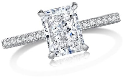 2 Carat Lab Grown Diamond Ring for Women,18K White/Gold Plated Radiant Cut Eternity Rings, D Color VVS1 Clarity Simulated Diamond, Wedding Engagement Anniversary Ring Set(D-White Gold Plated,US 8)