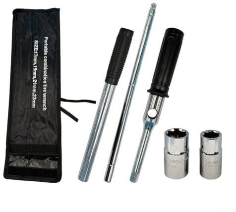 Chiave a croce pieghevole con dado esteso con struttura in acciaio e set di chiavi a bussola esagonali, 17, 19, 21, 23 mm, per riparazione e manutenzione auto