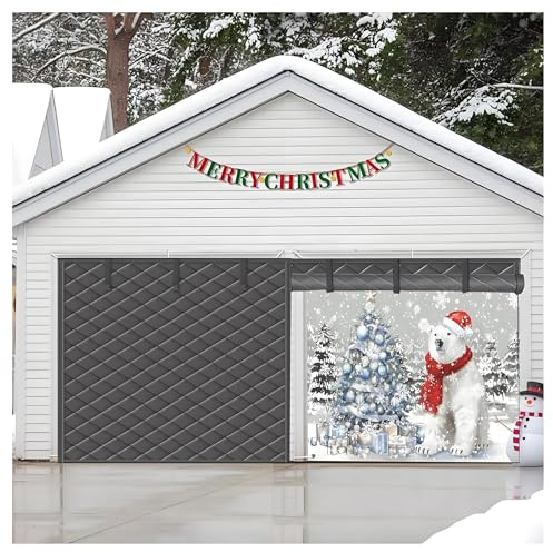 Garageportsisoleringskit passar 2,4x3,0m 3,0x2,7m 4,9x2,1m, magnetisk värmeisolerad dörrgardin for vintern, garageportsskydd for kyla med förtjockad bomull(Grå,4.6x2.7M/15x9FT)