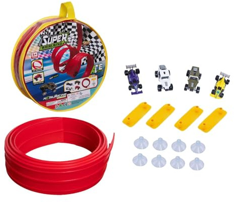 Zxpjkyu 1 Pista Flexible de Juguete, Pista de Carreras Plegable, Rampa Portátil para Autos, Juego de Configuración Rápida, Enrollable, Ventosas, Ideal para Vi, Rojo