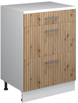 Vicco Påbyggnadskommod Rion, Hantverks ek/Vit, 60 x 46 cm utan lutning med 3 lådor, kan kombineras med Rion-garderober för snedtak och skåpsmoduler