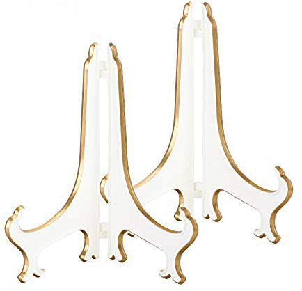 Artliving 8 Decorative Plate Stand Holder Plastic Picture Easel Display Stand Picture Frame Stand White Gold (2 Pack)