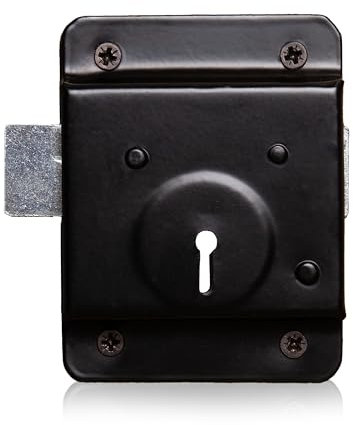 XFORT® Traditional 4” x 3” Rim Press Lock, Surface Mounted Black Rim Presslock with Key Operated Deadbolt, Ideal for Wooden Doors and Gates to Secure Garden Sheds, Garages and Outbuildings.