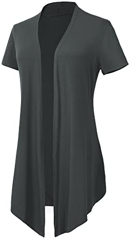 EXCHIC Donna Cardigan Aperto Tinta Unita Cardigan Leggero a Maniche Corte (XL, Deep Grigio)