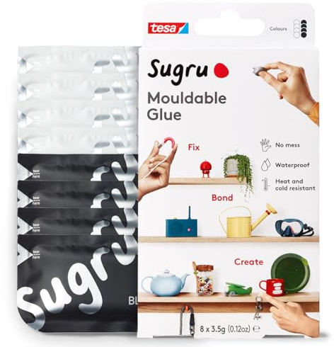 Sugru by tesa - Formbarer Allzweckkleber, 8er-Pack, 8 x 3,5 g, Schwarz & Weiß - vielseitige Klebeknete - zum Dekorieren, Kleben, Reparieren und für kreative DIY-Anwendungen