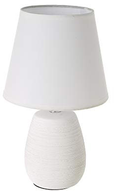 LOLAhome Lámpara de mesita de noche con pantalla cónica rústica y base de cerámica blanca, de ø 17x27 cm. E14