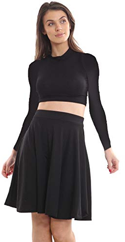 Crazy Girls Womens Midi Skater Skirt, Black, XL (UK 16-18)