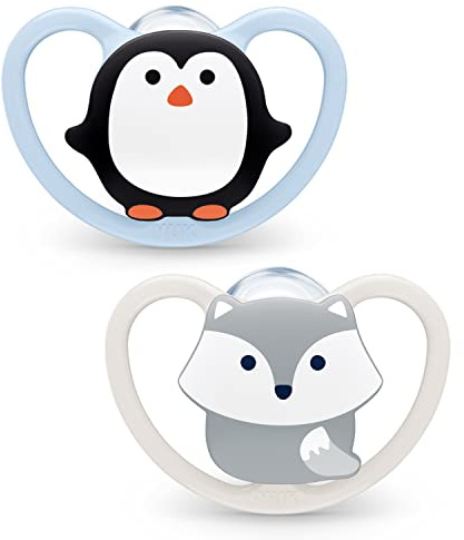 NUK Space Tetine pour bébé - 0-6 mois - Sucettes avec ouvertures extra-larges pour les peaux sensibles - Silicone sans BPA - Grenouille - Lot de 2