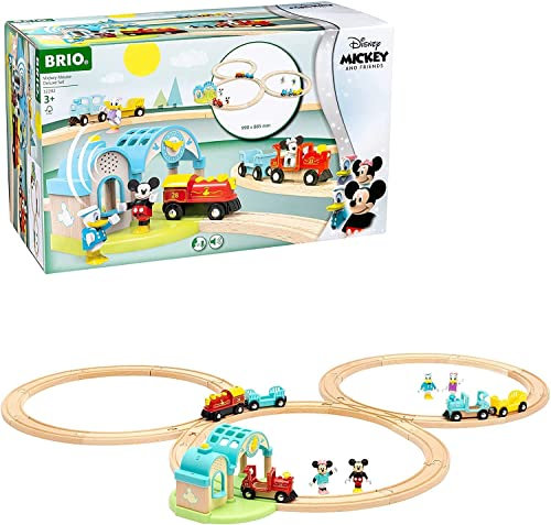 BRIO World 32292 Micky Maus Deluxe Set - Umfangreiches Set Holzeisenbahn inklusive Bahnhof mit Aufnahmefunktion - Empfohlen ab 3 Jahren