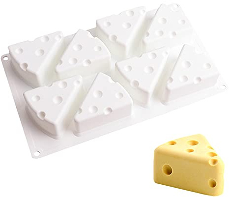 Cheese Shape Silicone Mold, BPA Free 8 Cavities Food Grade Mould for Cheese Cake Mousse Cake Brownies Chocolate Cheese Ice Cream Soap 11.9''x7.1''x1.7''