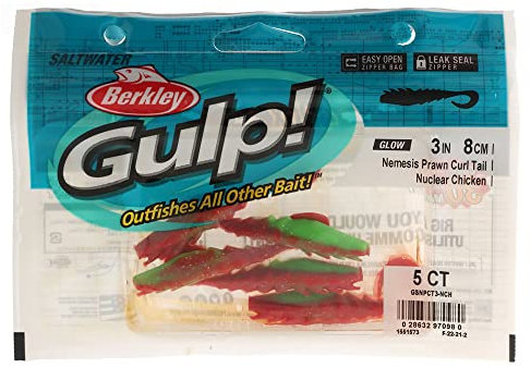Berkley Gulp!® Nemesis Prawn Curl Tail; Salzwasser-Angel-Weichköder für Raubfische; Curly Tail Prawn, maximale Duftstreuung; perfekt zum Jiggen und langsamen Einholen, 7,5cm, Nuclear Chicken