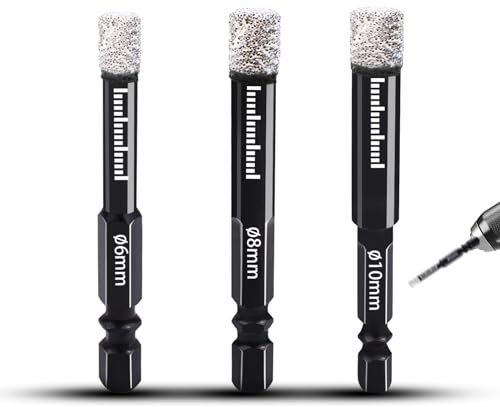 Fliesenbohrer Set 6mm 8mm 10mm Diamantbohrer Rundschaft Feinsteinzeug Bohrer für Keramik Granit Glas Porzellan Fliesen Inkelschleifer