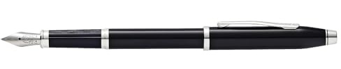 Cross Century II Füllfederhalter (F-Feder aus Edelstahl, Schreibfarbe schwarz, inkl. Premium Geschenkverpackung) schwarz lackiert mit chromplattierten Beschlägen