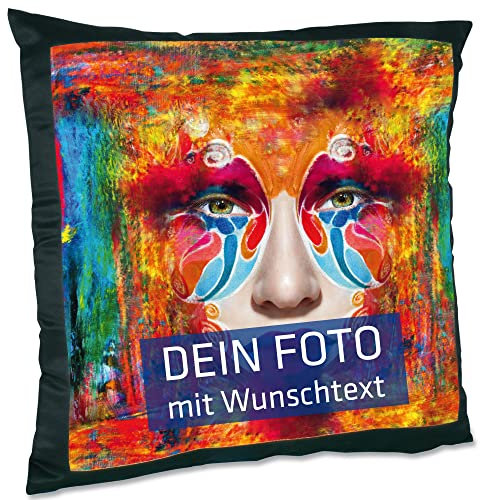 INDIGOS UG - Foto-Kissen mit Foto individuell Bedruckt - selbst gestalten - 45x45 cm - schwarz - mit Kissenfüllung - personalisierte Geschenk-Idee - 100% Polyester - Kopfkissen mit eigenem Foto