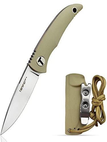 TONIFE Nova Full Tang Coltello da Caccia campeggio a Lama Fissa 6,8cm con Guaina Kydex Regolabile Facile Portabile con Cordino in Paracord per Outdoor, Sopravvivenza e Bushcraft（Cachi）