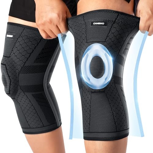 CAMBIVO Knee Support Men Women 2 Pack, Upgraded Knee Brace Compression Sleeve with Side Stabilizers Patella Gel Pad, Knee Pads for Weight Lifting, Squats, Sports