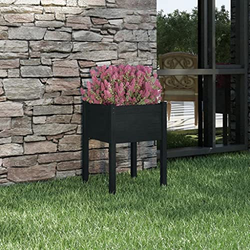 puraday Bancal alto para jardín, 50 x 50 x 70 cm, jardinera para verduras, hierbas, espiral, XXL, bancal de madera maciza de pino grande, XXL, jardinera negra