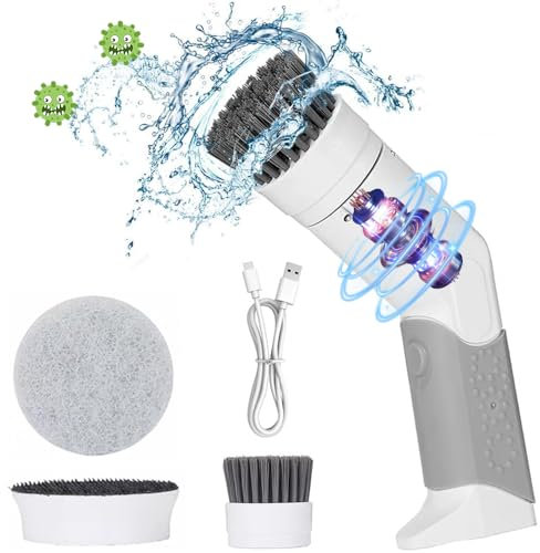 OBEST Cepillo Limpieza Eléctrico con 2 Cabezales Cepillo de Limpieza, Portátil Inalámbrico Spin Scrubber Eléctrico, IPX7 Impermeable, Carga USB, Adecuado para Limpieza Profunda de la Cocina Baño