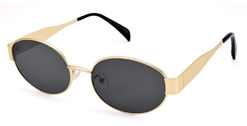DIMENSIP Retro Oval Sunglasses for Women, Trendy Chic Gold Frame Shades