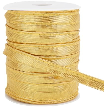PH PandaHall Cinta de sesgo dorado, 50 m, revestimiento de tubos de poliéster, 12 mm, decoración