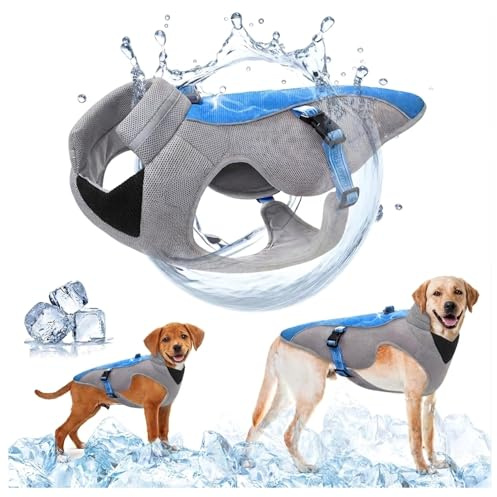 Chaleco Refrescante para Perros con Tiras Reflectantes - Chaqueta de Protección Solar para Perros Pequeños Medianos y Grandes, Arnés de Malla Transpirable para Correr, Deportes y Viajar, Azul S
