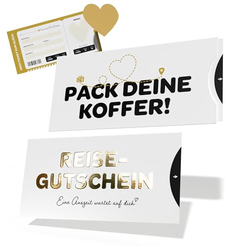 Creatastic - Reisegutschein Geschenk Verpackung, Hülle mit lustigem Spruch, Karte mit Golddruck und Rubbelaufkleber, Gutschein Reise, Flugticket Geschenk, Geburtstagskarte Freundin