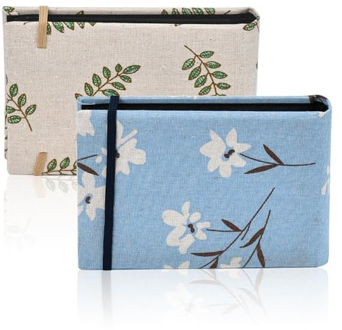 Photo Albums 6x4 Slip In, ADERTOS 2 PCS Photo Album Book Mini Flip Photo Album Holds 100 Portrait, Small Portable Memory Book with Linen Cover for Wedding Holiday Family Birthday Travel (Flower&Leaf)