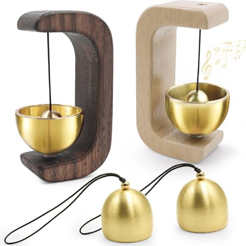 GZhaimai Lot de 2 cloches de porte en cuivre avec aimant pour porte, magasin, restaurant, bar, hôtel, café, bureau - Avec 2 cloches et colle (cuivre)